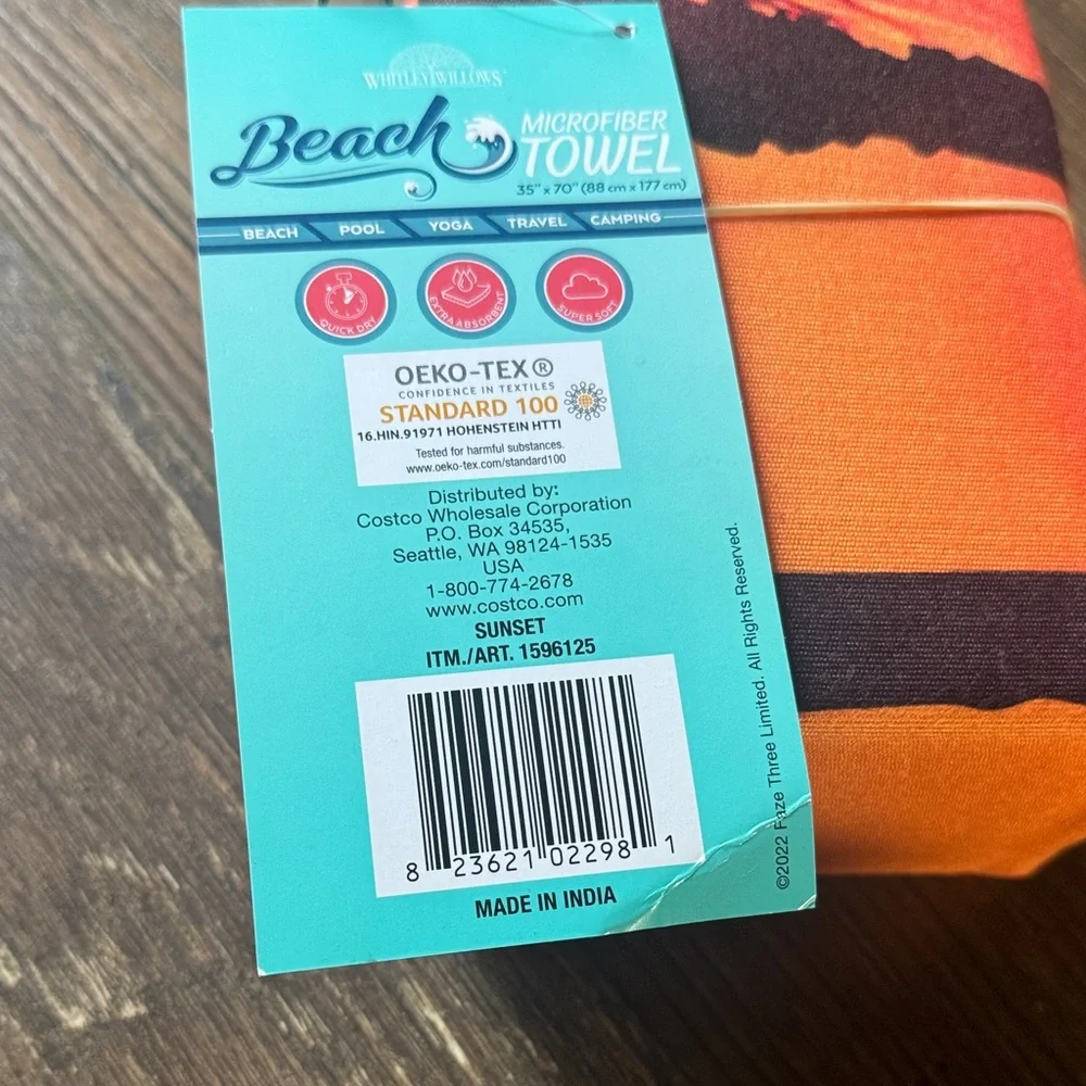 Sunset Beach Microfiber Towel with Palm Tree Design, Reversible, Size 35” x 70”